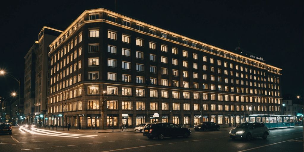 Budget-Hotel in der Nähe des Hauptbahnhofs bei Nacht