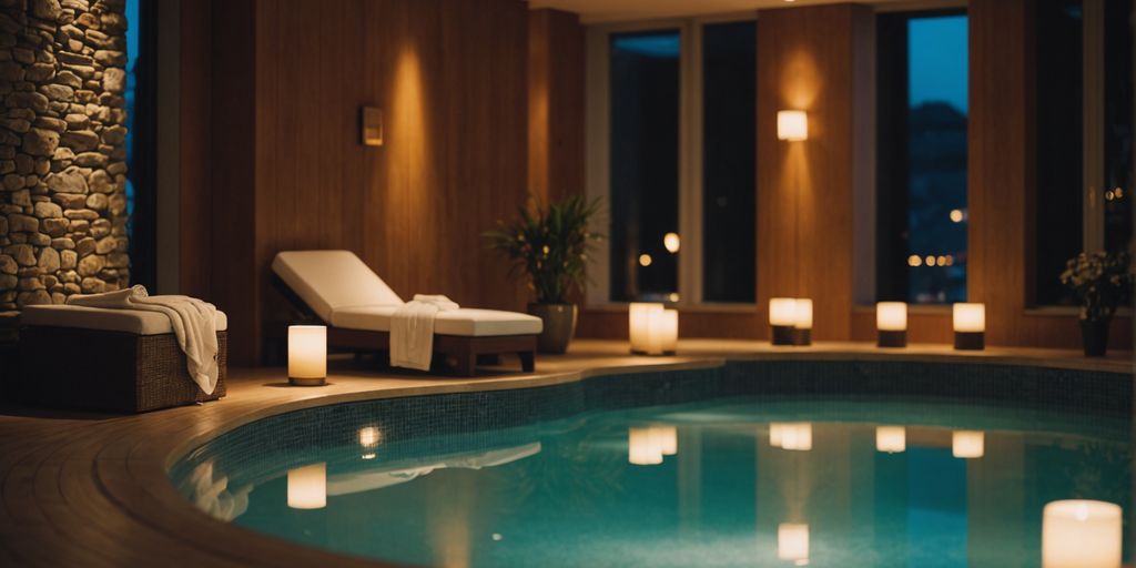Spa-Bereich in einem Wellnesshotel mit Pool und Liegen