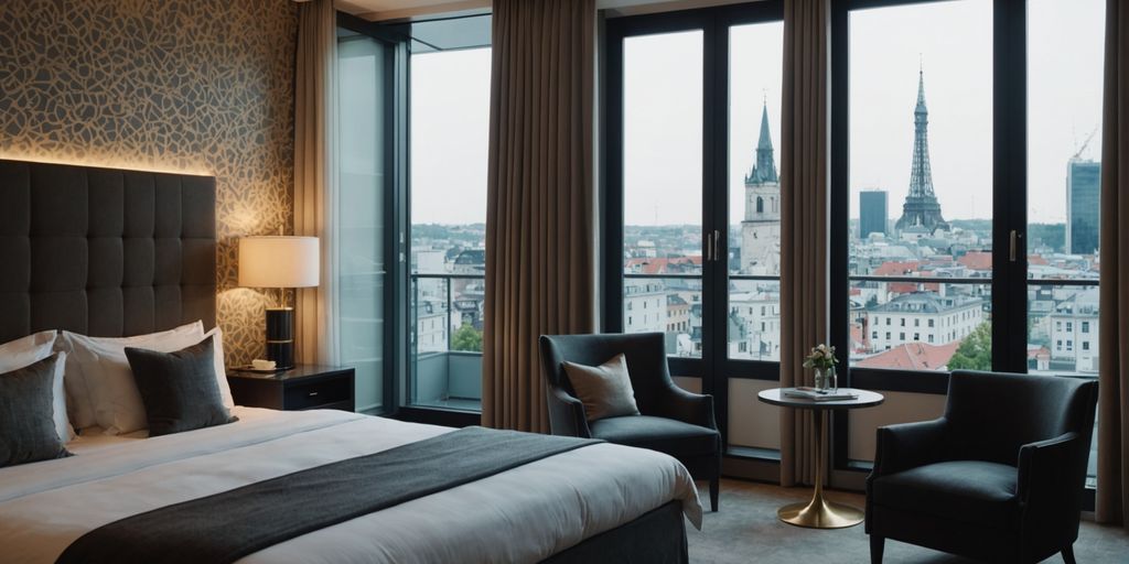 Modernes Hotelzimmer mit Stadtblick in Berlin