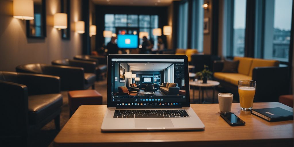 Geschäftsleute arbeiten in einer stilvollen Hotel-Lounge