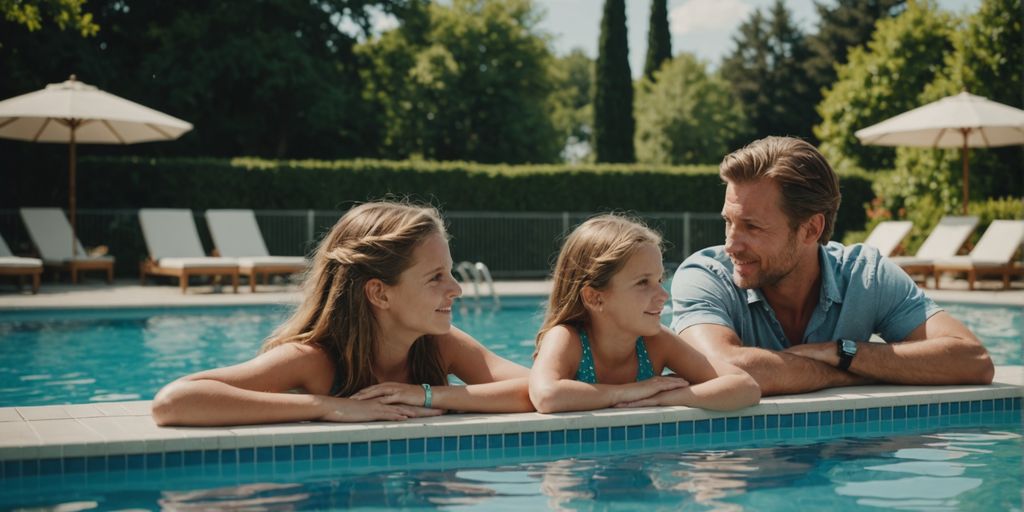 Familie im Pool eines kinderfreundlichen Hotels