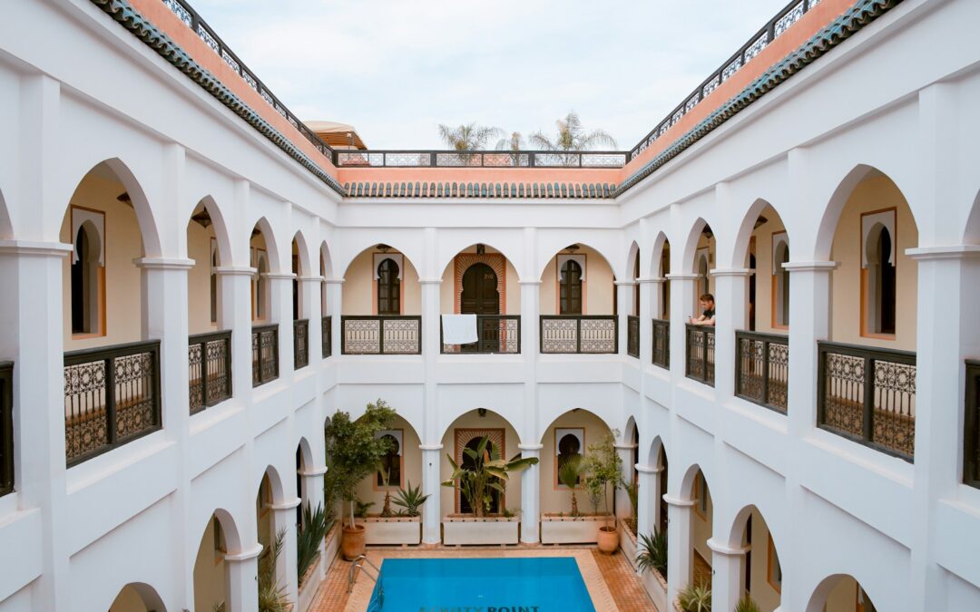 pool on the middle of 2-storey building